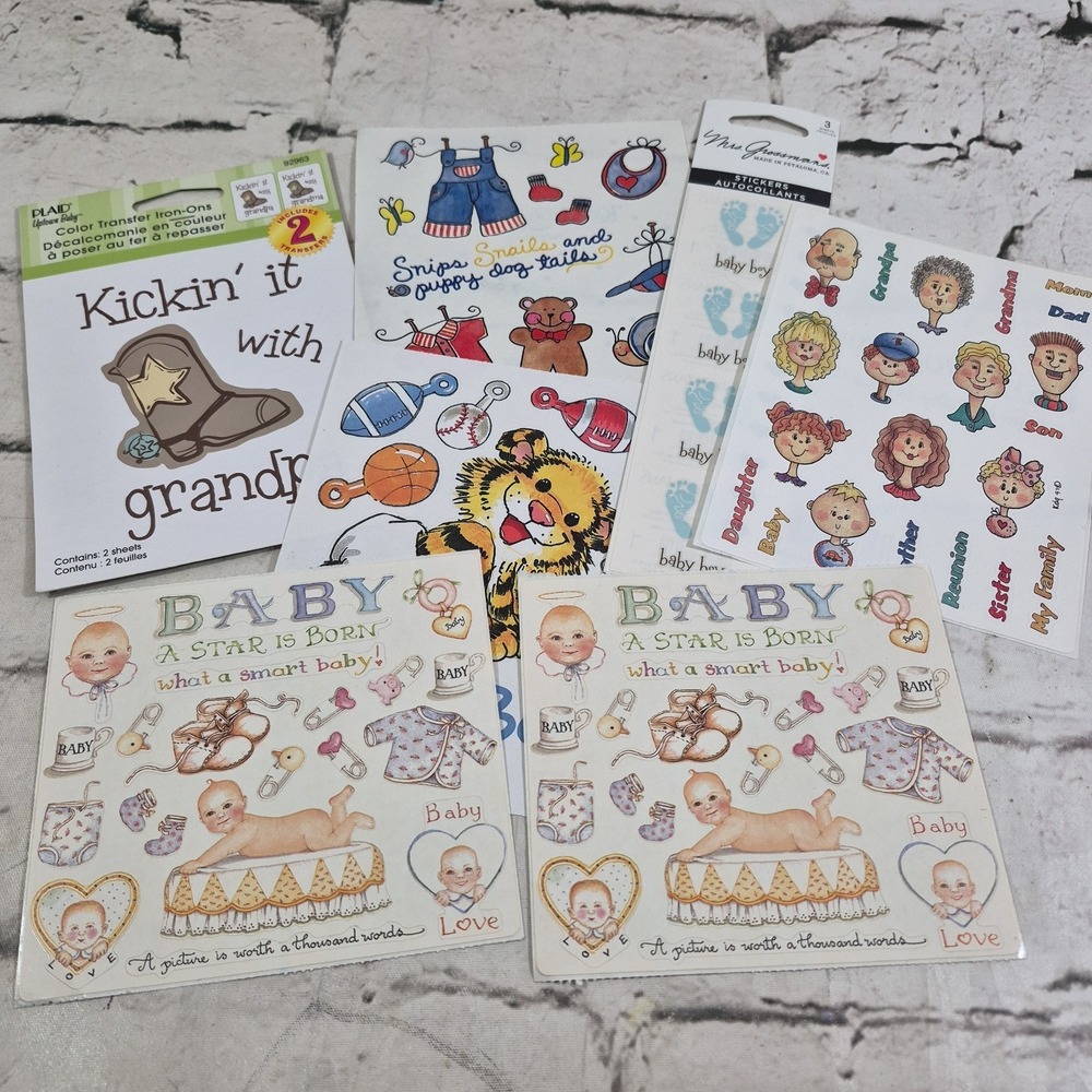 New Baby Arrival Shower Scrapbooking Stickers Lot Of 7 Footprints Family Toys